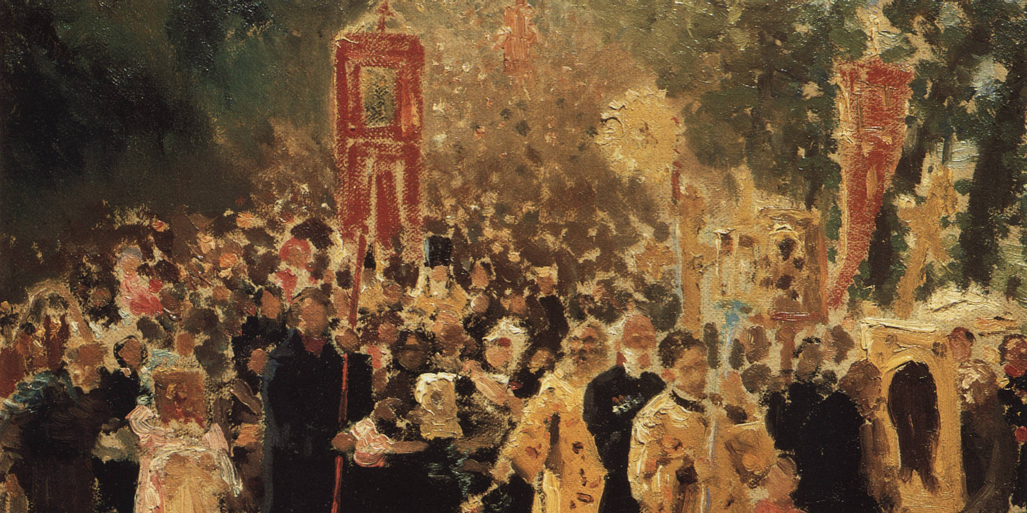 Religious procession in an oak forest. Appearance of the icon, 1878.