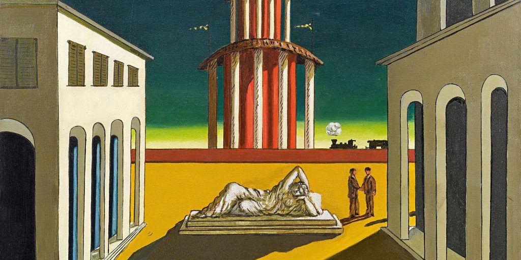 Λεπτομέρεια από τον πίνακα του Τζόρτζιο ντε Κίρικο «Ιταλική πλατεία»(1967)