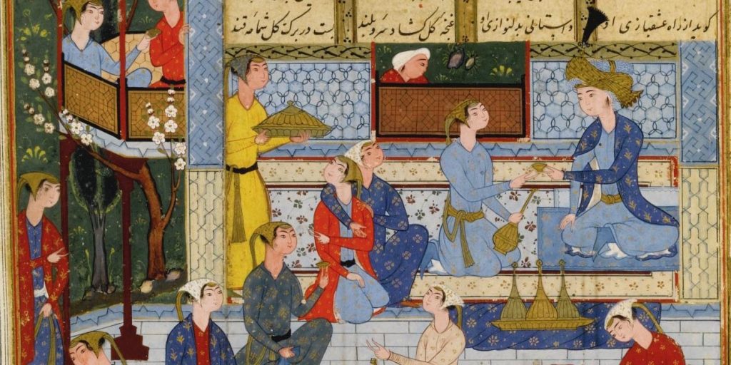 Λεπτομέρεια περσικής μινιατούρας από χειρόγραφο των έργων του Νιζαμί "Οι επτά πριγκίπισσες" και "Η Λεϊλά και ο Μετζνούν"
